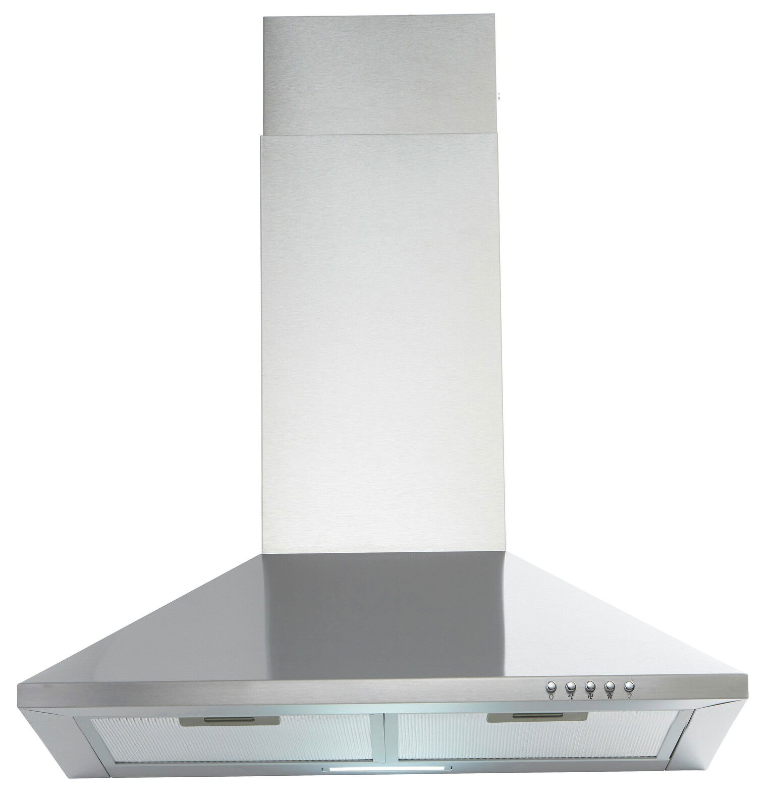 Edelstahl-Dunstabzugshaube, Frontalansicht, mit Bedienelementen auf der rechten Seite