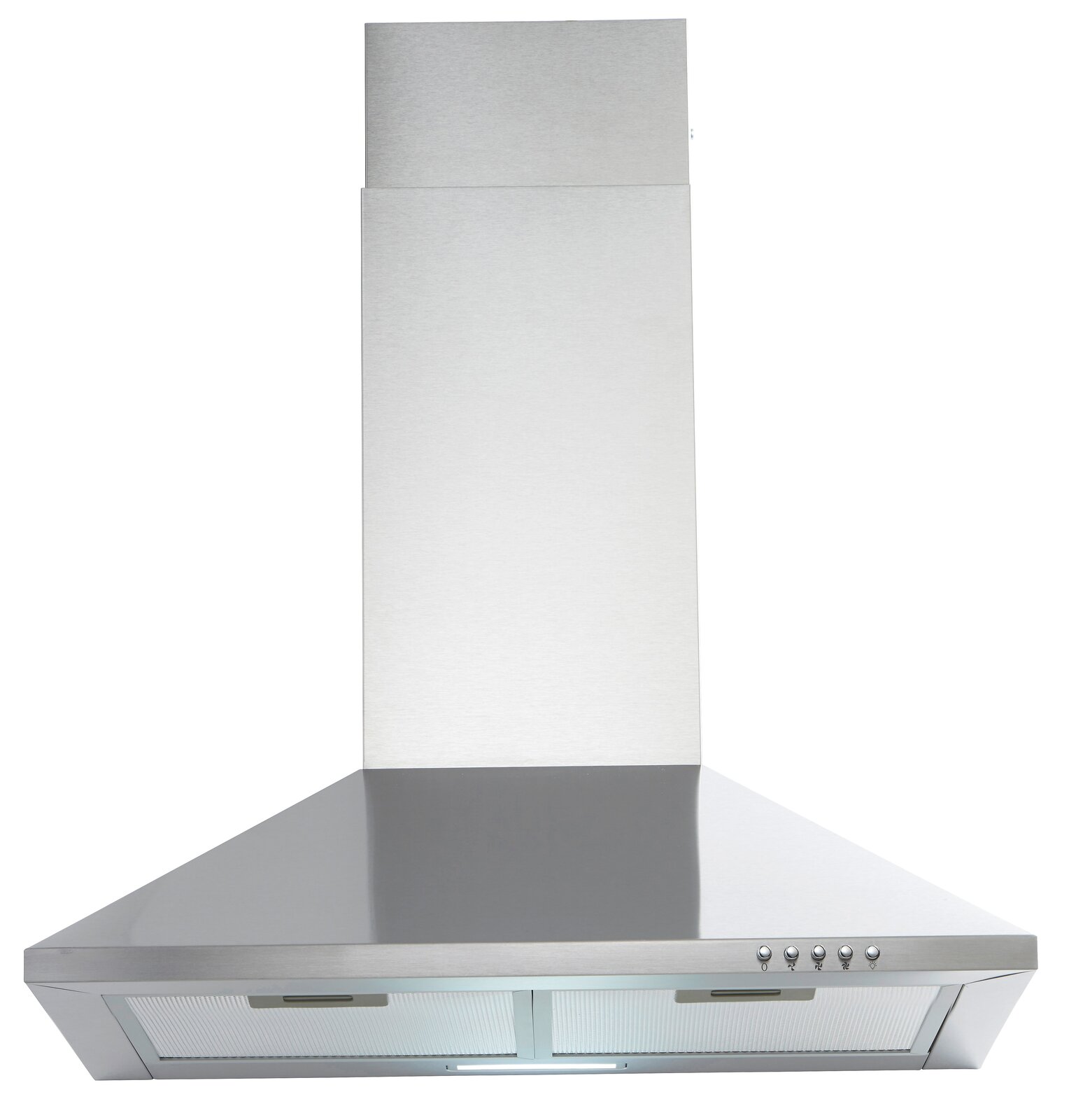 Edelstahl-Dunstabzugshaube, Frontalansicht, mit Bedienelementen auf der rechten Seite