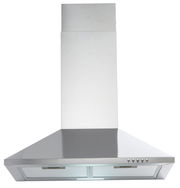 Edelstahl-Dunstabzugshaube, Frontalansicht, mit Bedienelementen auf der rechten Seite