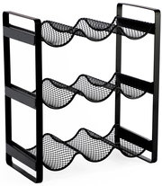 Schwarzes Flaschenregal aus Metall mit drei Ebenen, seitliche Perspektive