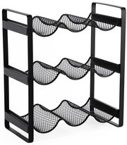 Schwarzes Flaschenregal aus Metall mit drei Ebenen, seitliche Perspektive