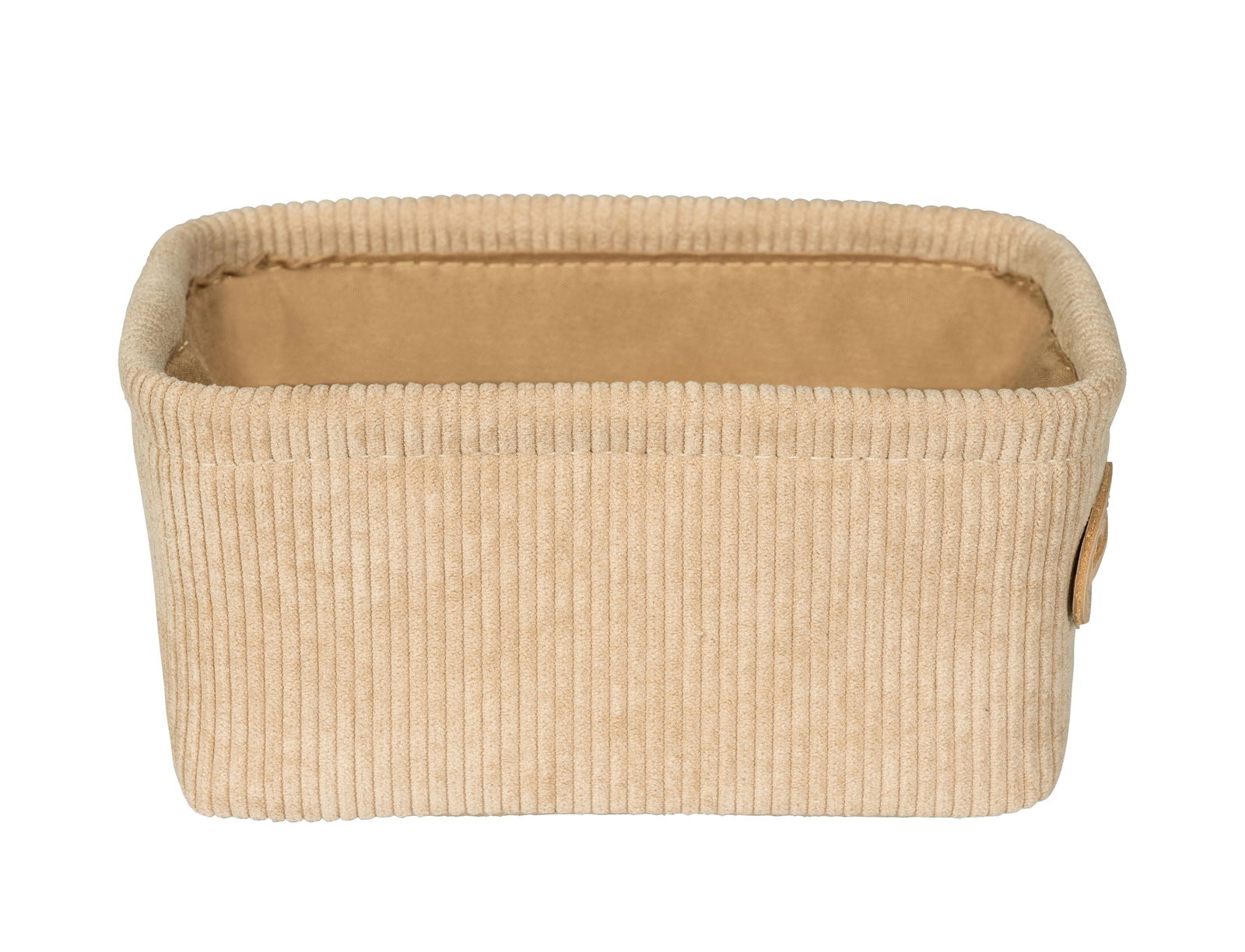 Beiger Badkorb Anela mini, rechteckig, aus geripptem Stoff, Vorderansicht