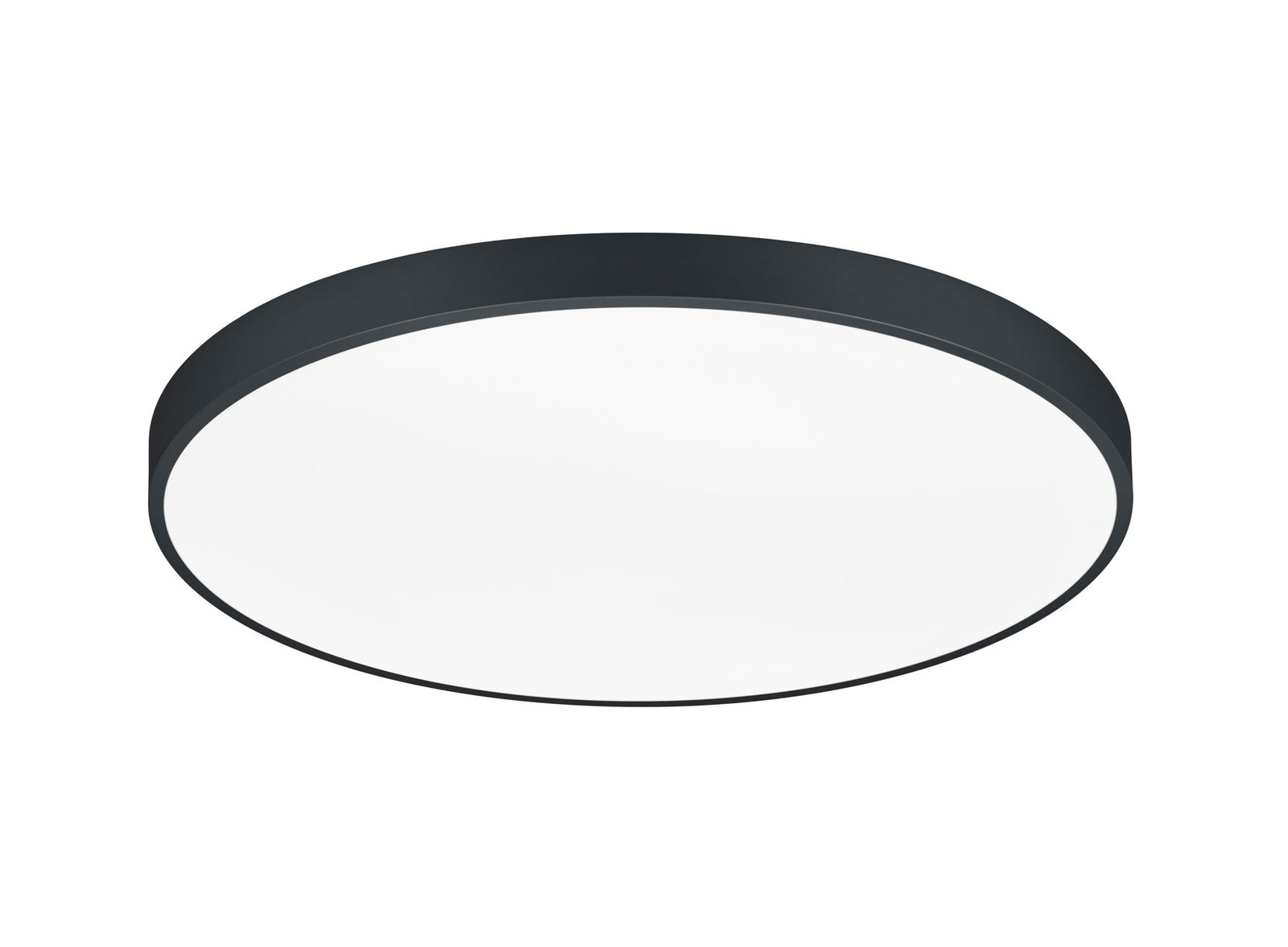 Runde LED-Deckenleuchte WACO, 102W, mit schwarzem Rahmen, seitliche Perspektive