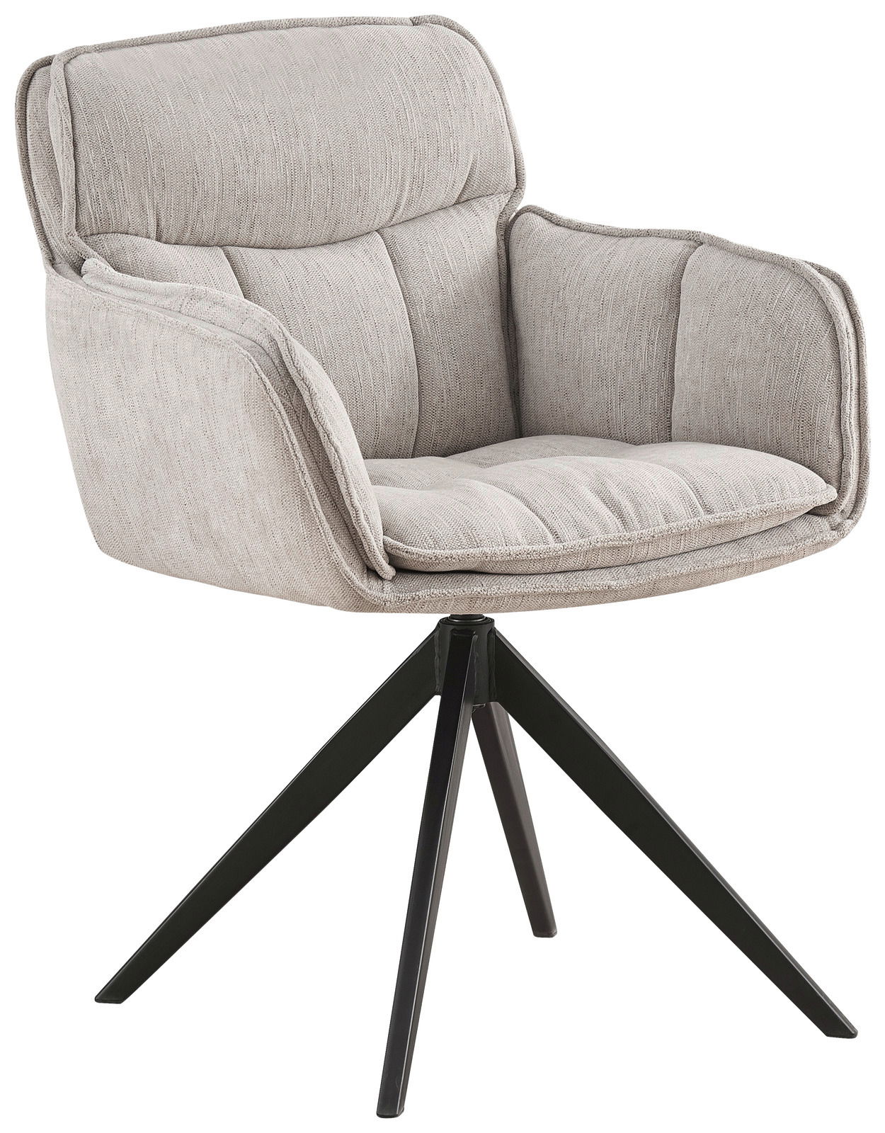 Hom´in Armlehnstuhl CODY Beiger Armlehnstuhl mit gepolstertem Sitz und Rückenlehne, schwarzes Metallgestell, seitliche Perspektive