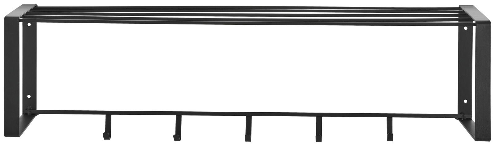 Schwarze Hängegarderobe aus Metall mit fünf Haken, seitliche Perspektive