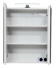 Offener Spiegelschrank mit zwei Einlegeböden und integrierter Beleuchtung, Frontalansicht