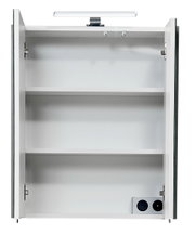 Offener Spiegelschrank mit zwei Einlegeböden und integrierter Beleuchtung, Frontalansicht