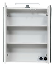 Offener Spiegelschrank mit zwei Einlegeböden und integrierter Beleuchtung, Frontalansicht