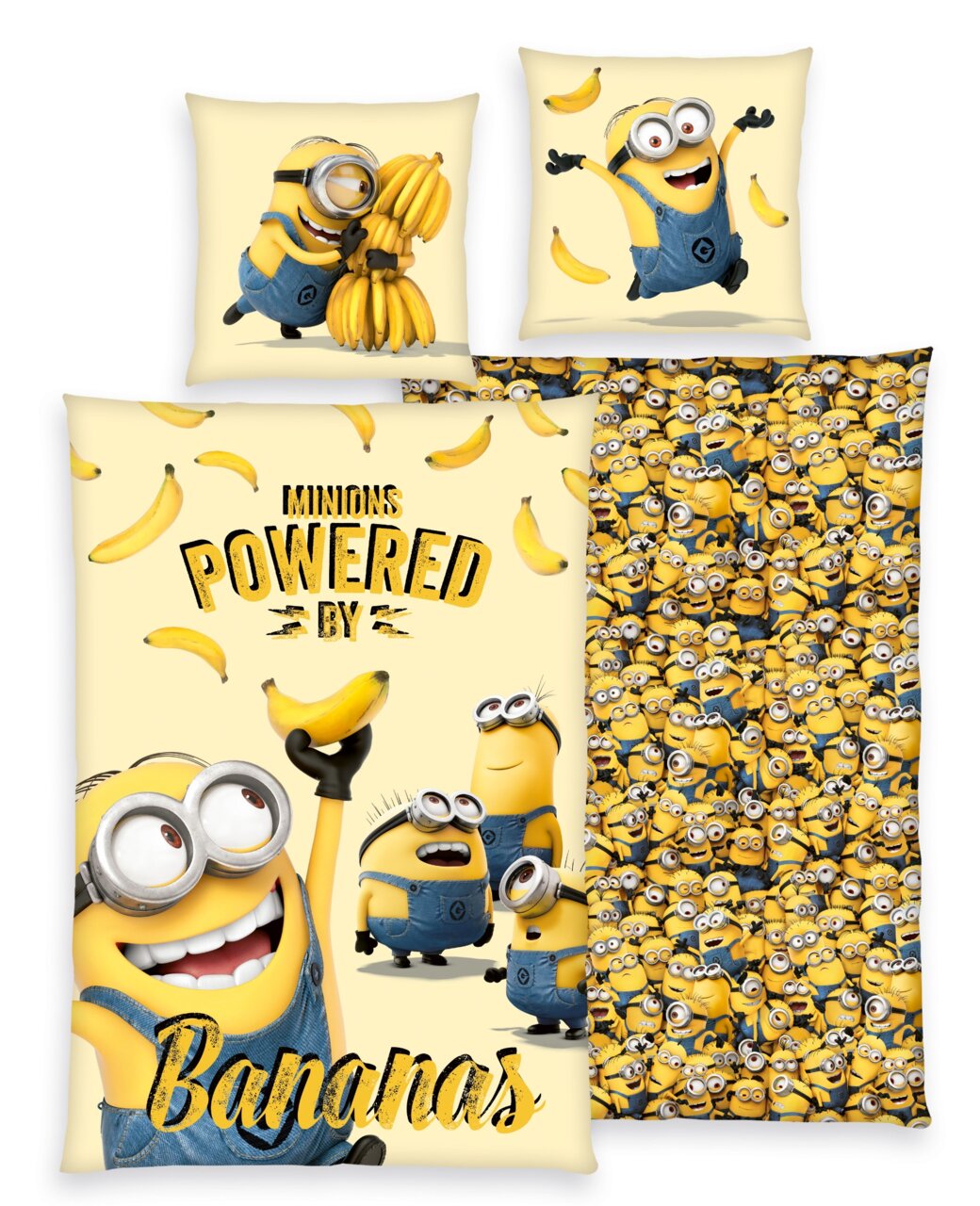 Minions Renforcé-Bettwäsche 135x200cm MINIONS Renforcé-Bettwäsche-Set mit fröhlichen gelben Figuren und Bananenmotiv, Vorderansicht
