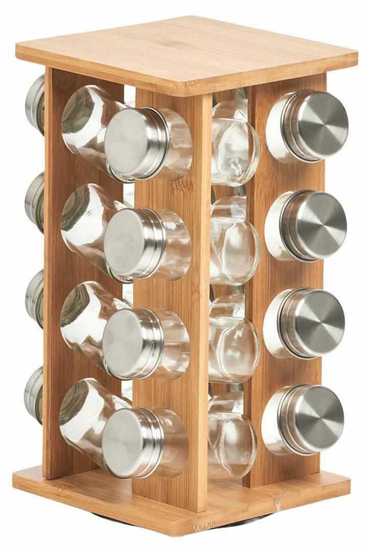 Zeller Present Gewürzrondell mit 16 Gläsern Gewürzrondell aus Holz mit 16 Gläsern und silbernen Deckeln, seitliche Perspektive