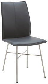 Moderner schwarzer Stuhl mit Metallbeinen, seitliche Perspektive