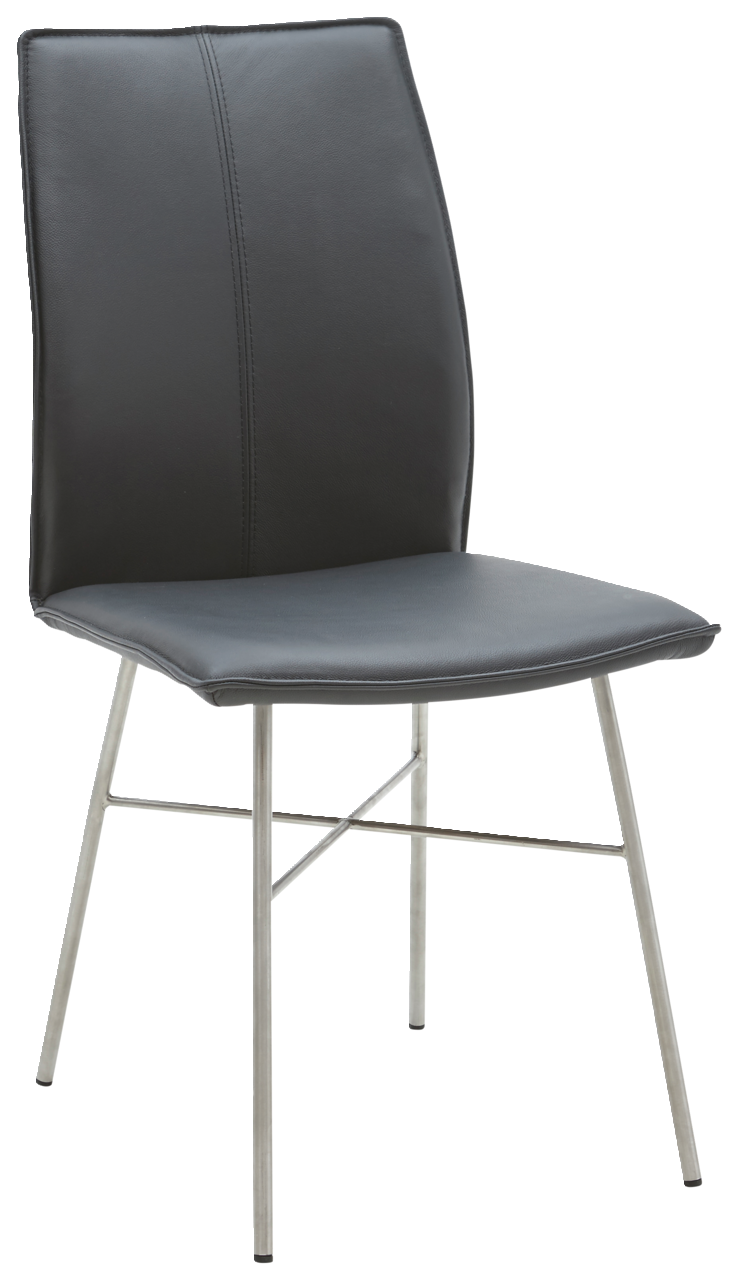 Moderner schwarzer Stuhl mit Metallbeinen, seitliche Perspektive