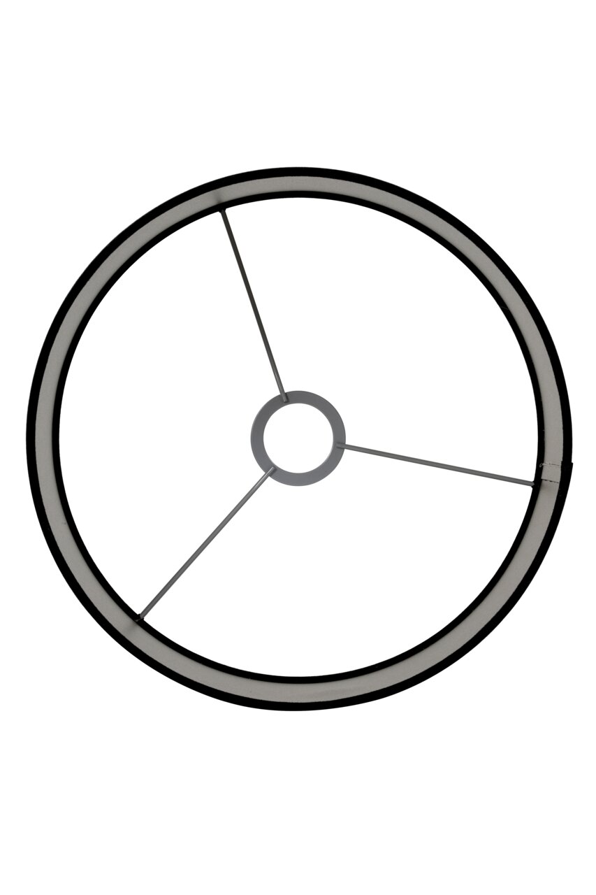 Ansicht von oben auf einen runden, zylindrischen Lampenschirm mit Metallstreben.