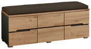 XL-Garderobenbank aus Holz mit drei Schubladen und gepolstertem Sitzkissen, seitliche Perspektive