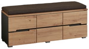 XL-Garderobenbank aus Holz mit drei Schubladen und gepolstertem Sitzkissen, seitliche Perspektive
