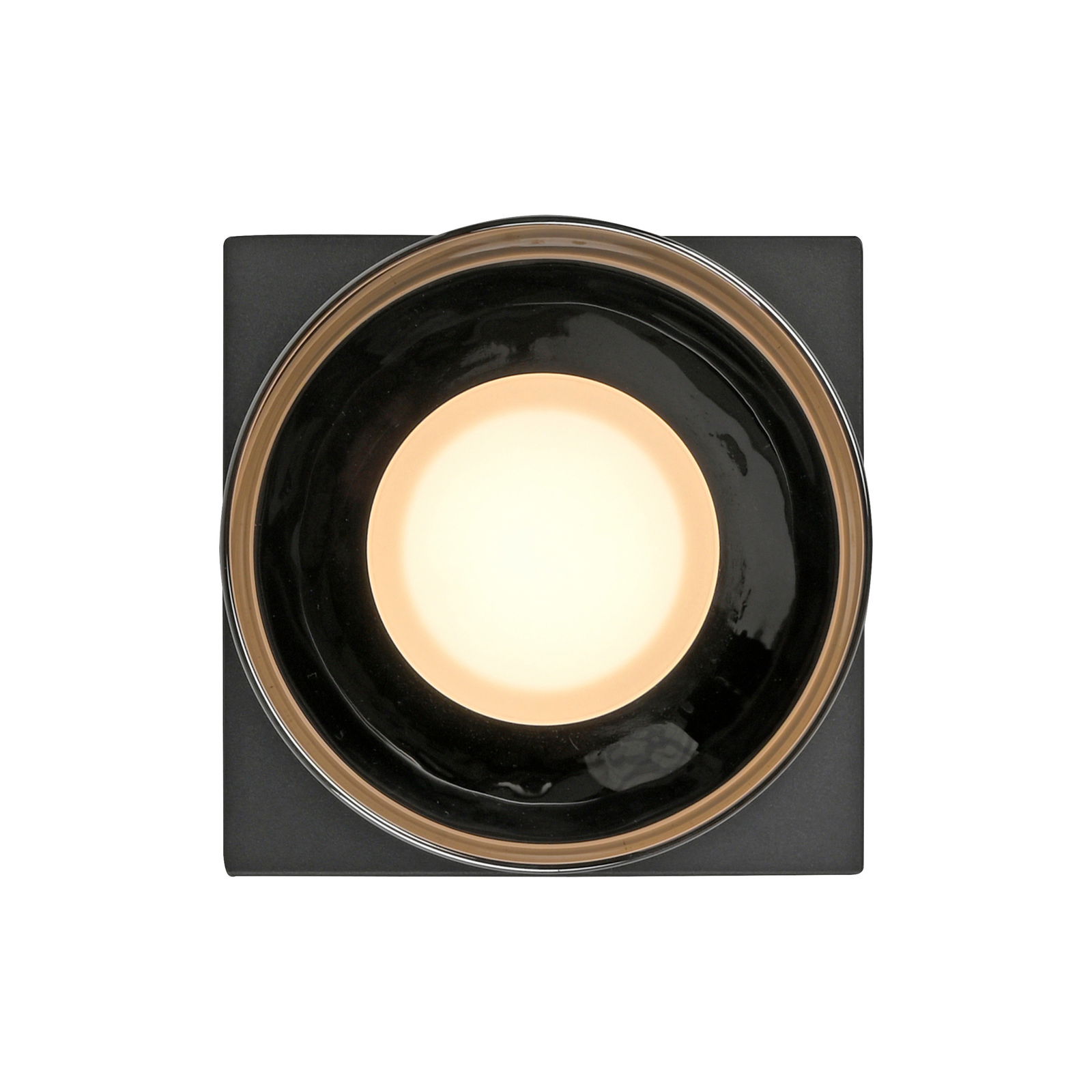 Moderne Deckenleuchte RIKA in quadratischer Form, von oben betrachtet, mit einem zentralen, leuchtenden Kreis.