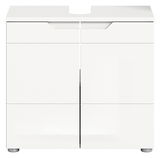 Moderner weißer Waschbeckenunterschrank mit zwei Türen, Frontalansicht