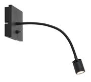 Schwarze LED-Wandleuchte mit flexiblem Arm, seitliche Perspektive
