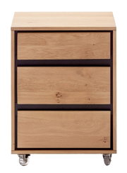 Rollcontainer aus Holz mit drei Schubladen und Rollen, Frontalansicht