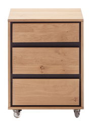 Rollcontainer aus Holz mit drei Schubladen und Rollen, Frontalansicht