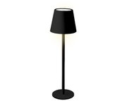 Zwarte led-tafellamp met ronde voet en conische lampenkap, zijaanzicht
