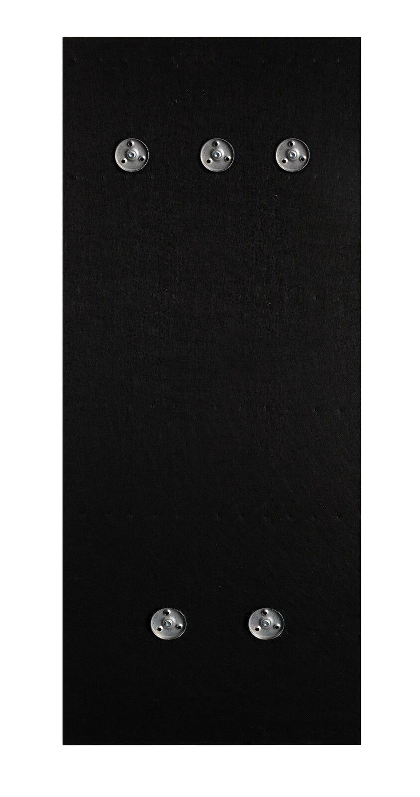 Schwarze Wandgarderobe mit sechs silbernen Haken, frontal abgebildet.