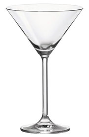 Transparant martiniglas/cocktailglas met lange steel en brede kegelvormige kom, frontale productfoto op witte achtergrond