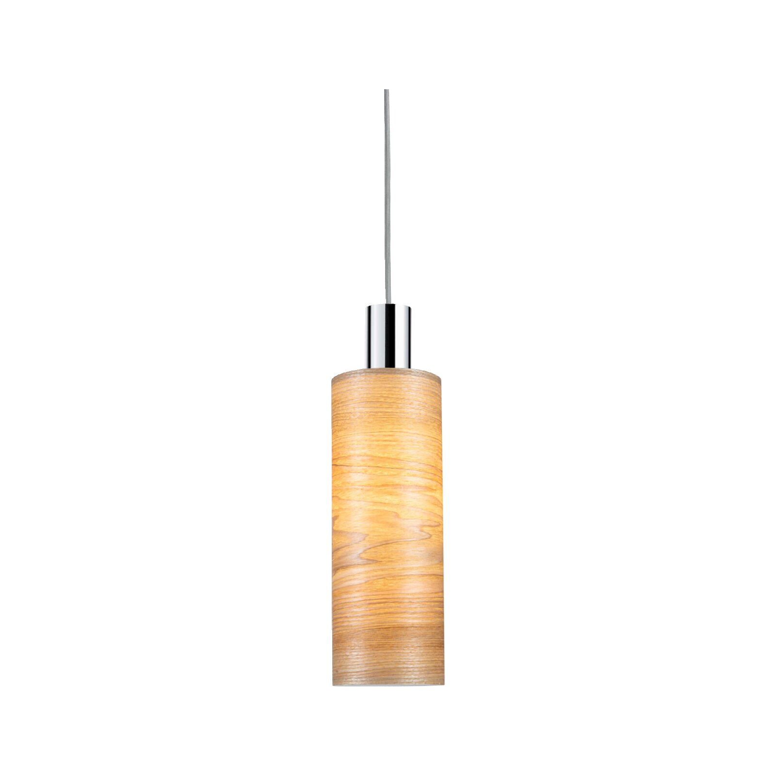 Hanglamp met cilindervormige houten kap, zijaanzicht