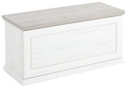Witte kist of bank met deksel in houtlook, zijaanzicht