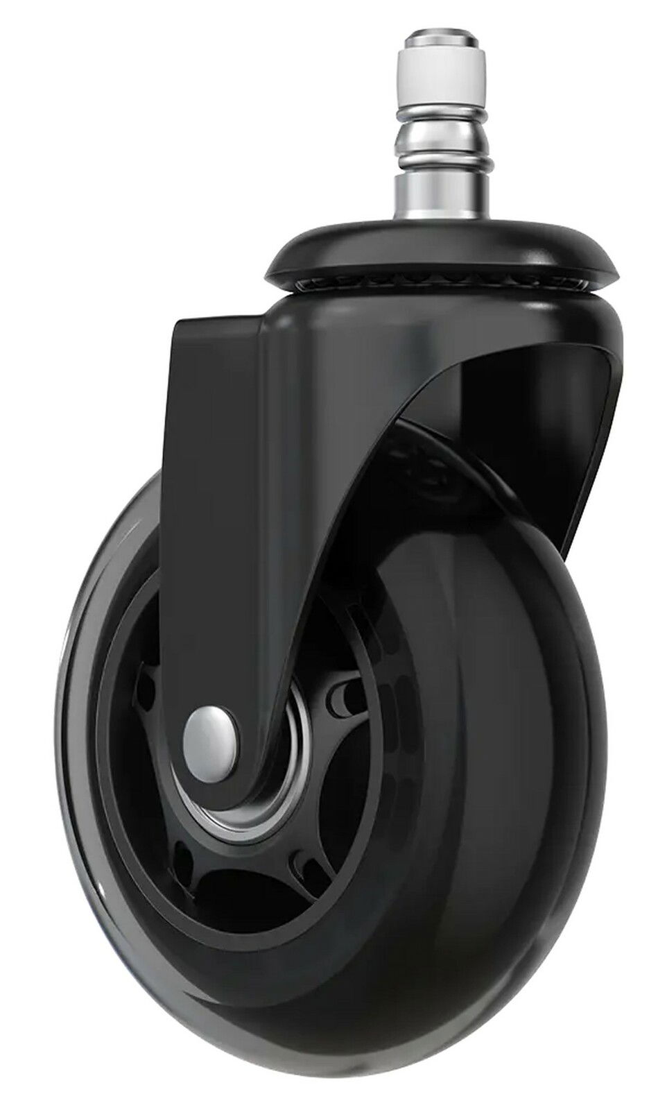 Schwarze Hartbodenrolle mit Metallstift, seitliche Perspektive