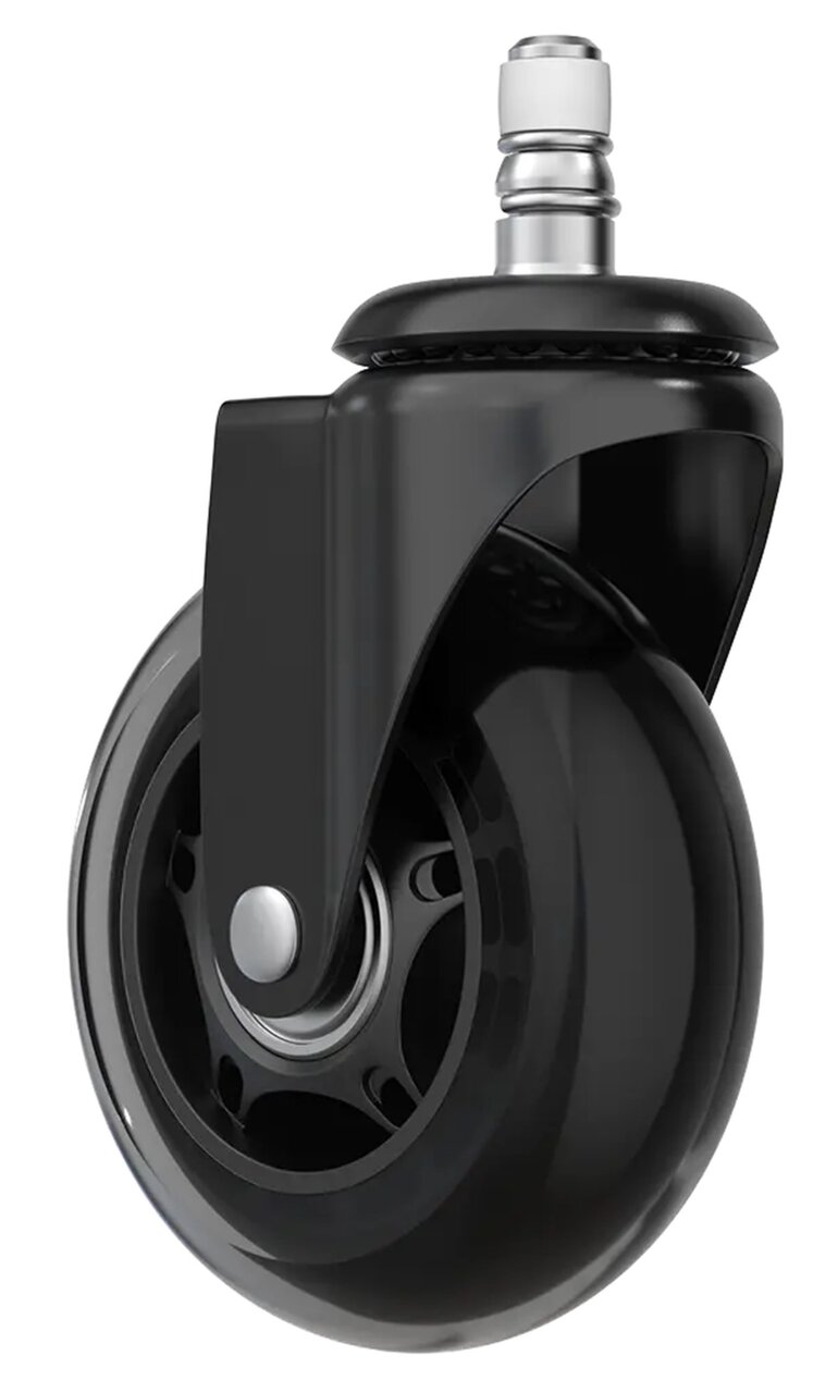 Schwarze Hartbodenrolle mit Metallstift, seitliche Perspektive