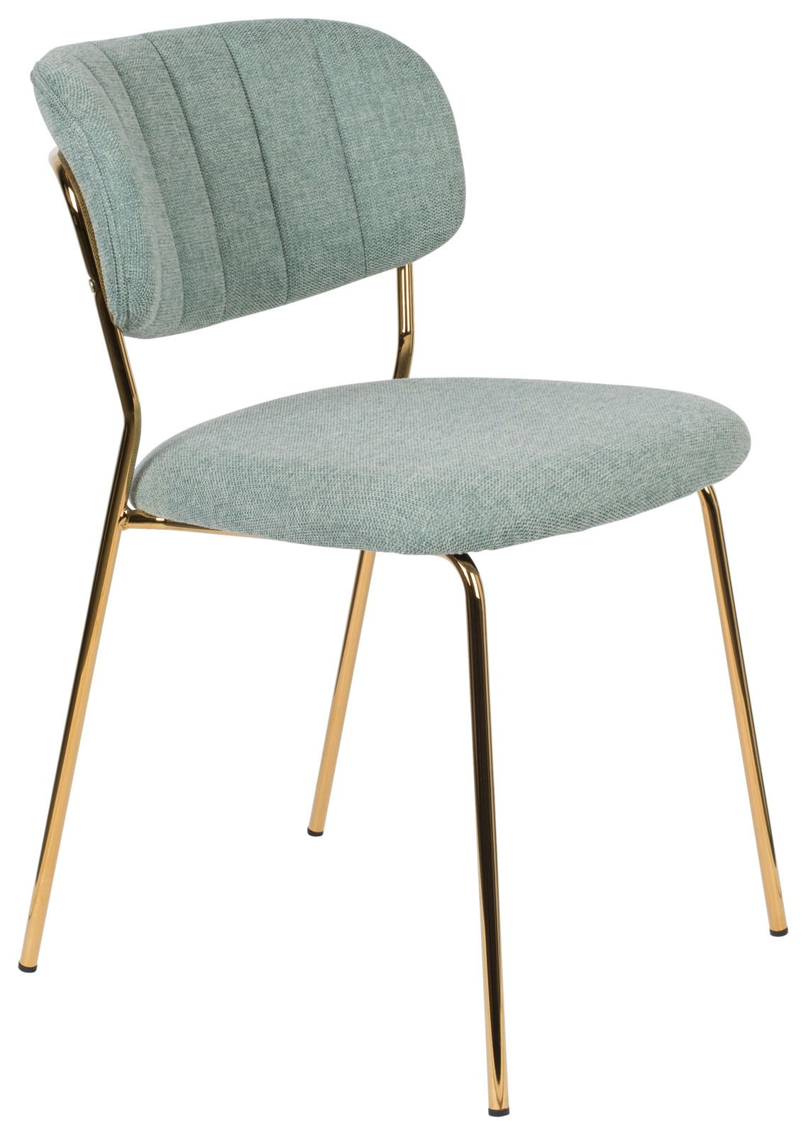Z2 Stuhl JOLIEN Moderner Stuhl mit grünem Stoffbezug und goldenen Metallbeinen, seitliche Perspektive