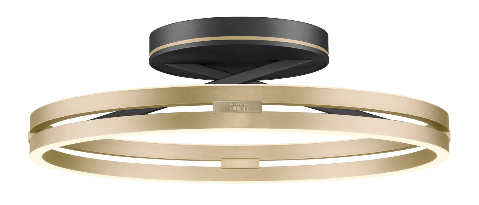 Moderne Deckenleuchte PURE Loop in Gold und Schwarz, seitliche Perspektive