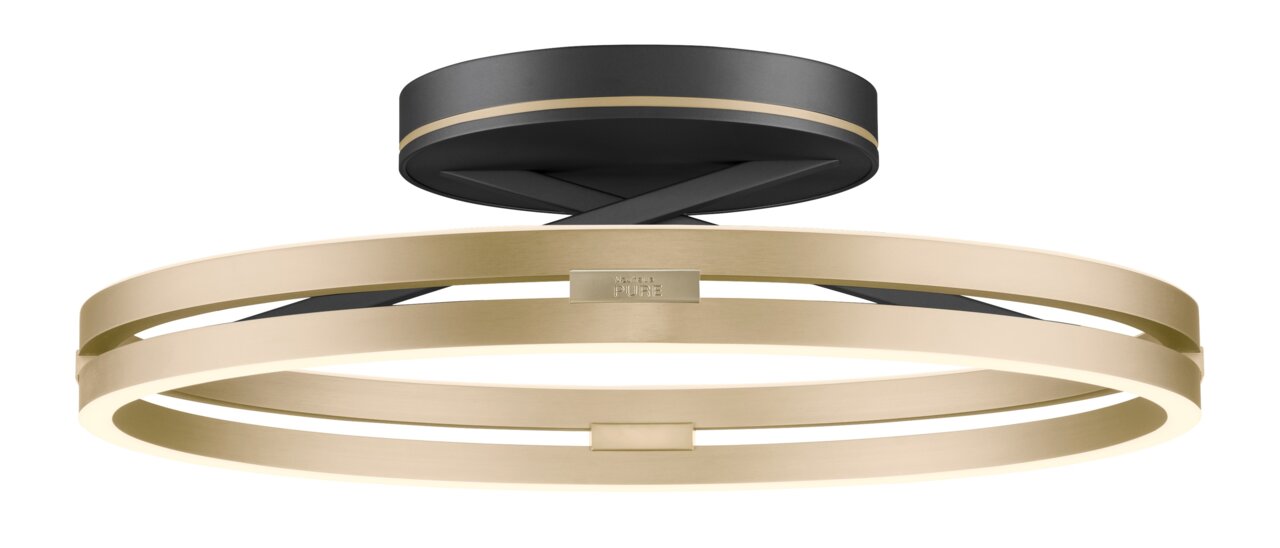 Moderne Deckenleuchte PURE Loop in Gold und Schwarz, seitliche Perspektive