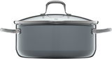Topf aus dem Topfset Essential Black, frontal mit Glasdeckel und seitlichen Griffen