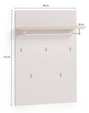 Garderobenpaneel breit, 80 cm breit, 115 cm hoch, mit Ablage und Haken, Frontansicht