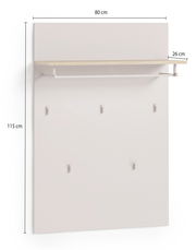 Garderobenpaneel breit, 80 cm breit, 115 cm hoch, mit Ablage und Haken, Frontansicht