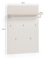 Garderobenpaneel breit, 80 cm breit, 115 cm hoch, mit Ablage und Haken, Frontansicht