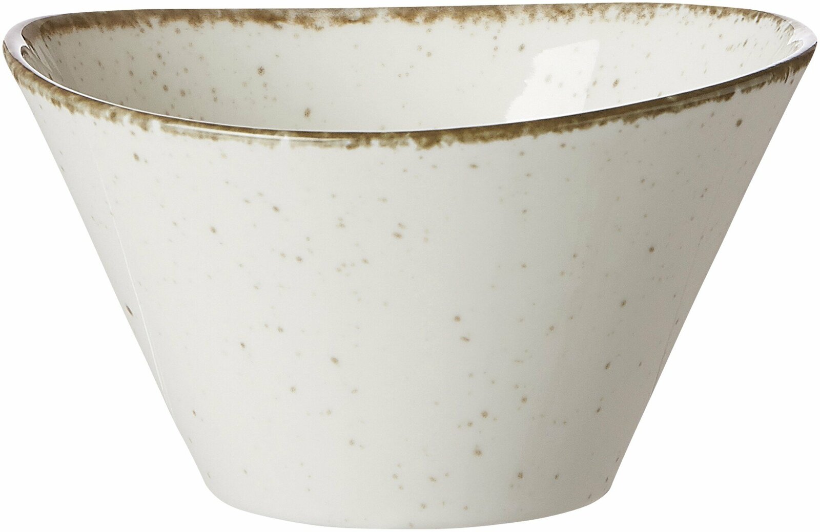 Beige Dipschale mit gesprenkeltem Design, seitliche Perspektive