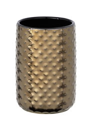 Keramik Zahnputzbecher Keo in goldener Farbe mit strukturierter Oberfläche, seitliche Perspektive