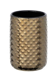 Keramik Zahnputzbecher Keo in goldener Farbe mit strukturierter Oberfläche, seitliche Perspektive