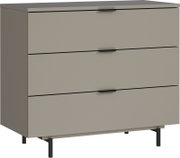 Commode met drie lades in beige, zijaanzicht