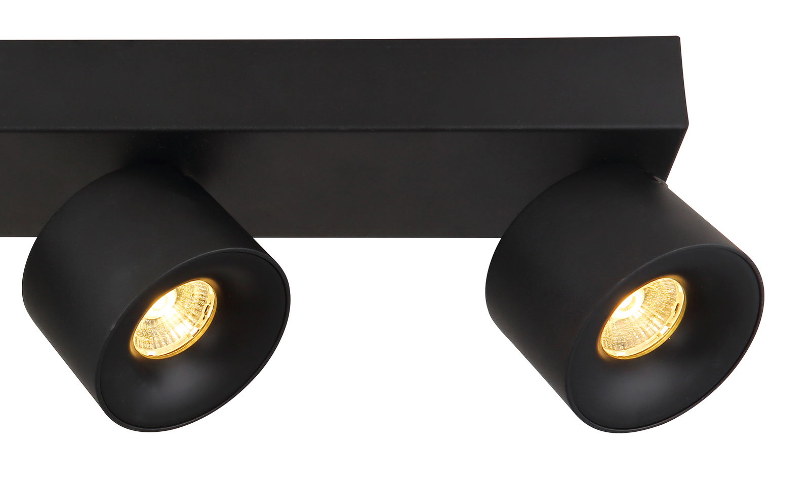 Zweiflammiger LED Strahler in schwarzem Gehäuse, Perspektive von unten