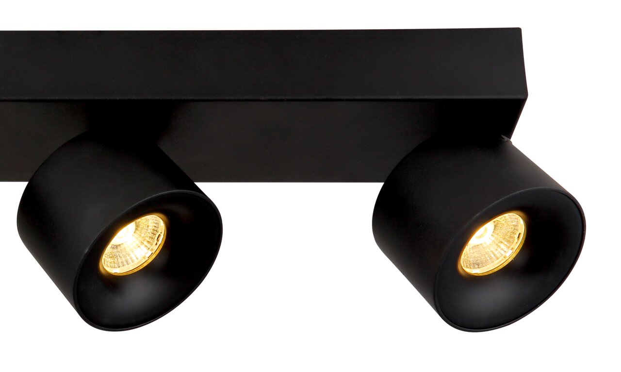 Zweiflammiger LED Strahler in schwarzem Gehäuse, Perspektive von unten