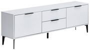 Weißes TV-Lowboard JOLLY mit schwarzen Griffen und Beinen, seitliche Perspektive