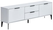 Weißes TV-Lowboard JOLLY mit schwarzen Griffen und Beinen, seitliche Perspektive