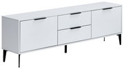 Weißes TV-Lowboard JOLLY mit schwarzen Griffen und Beinen, seitliche Perspektive