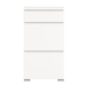 Weißer Schuhschrank mit drei Schubladen, frontale Ansicht