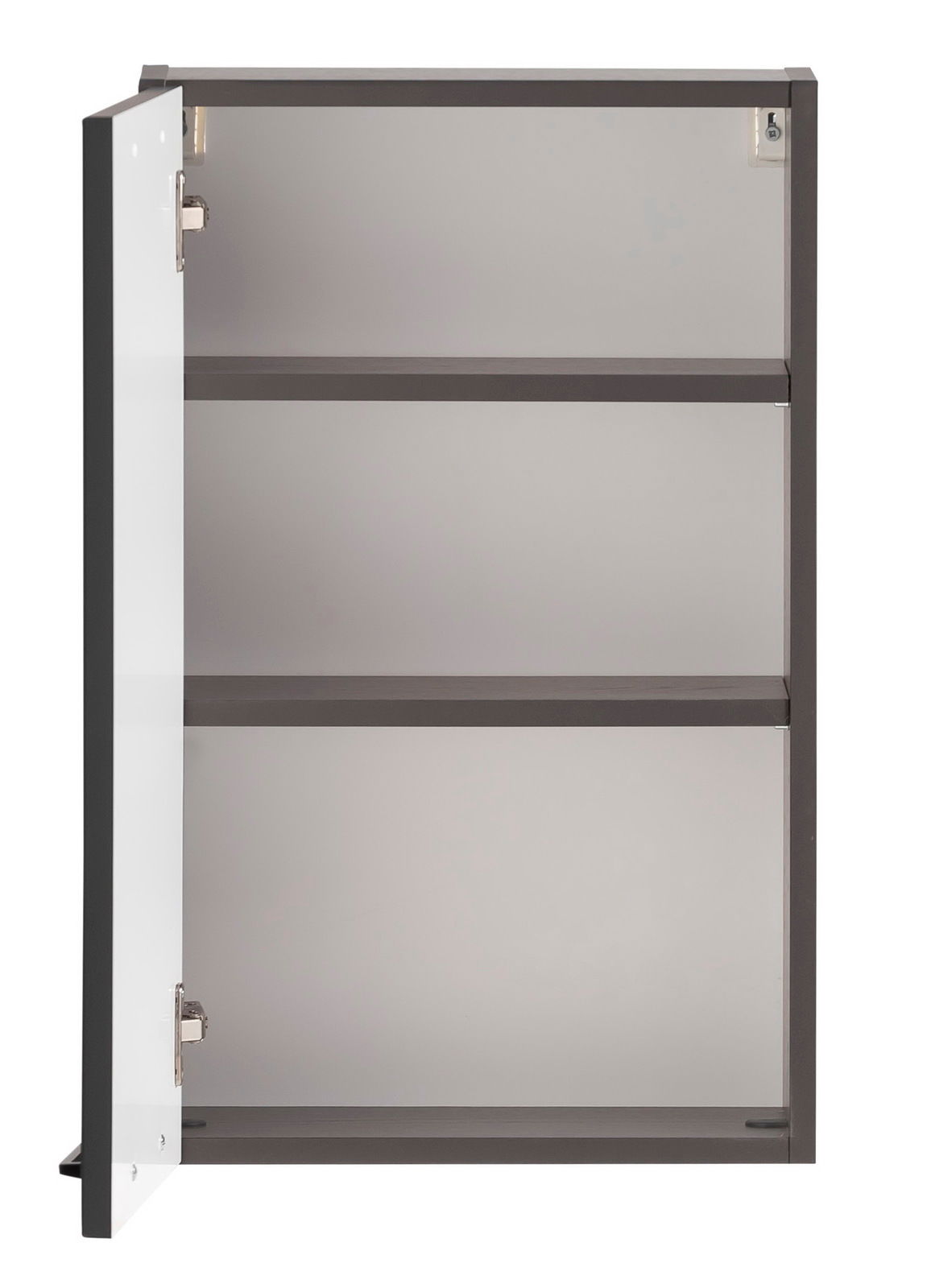 Offener Hängeschrank mit zwei Einlegeböden, seitliche Perspektive