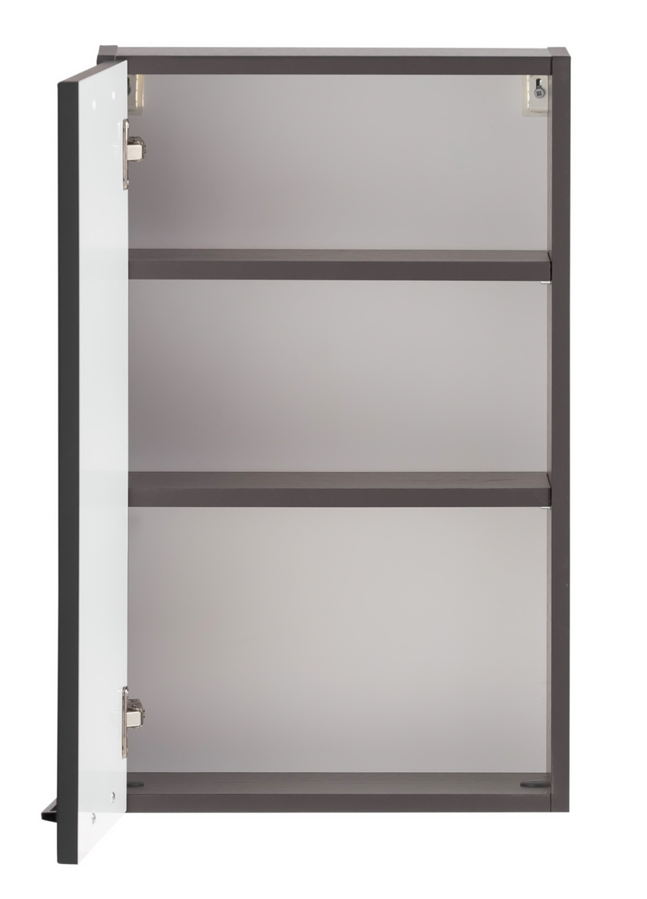 Offener Hängeschrank mit zwei Einlegeböden, seitliche Perspektive